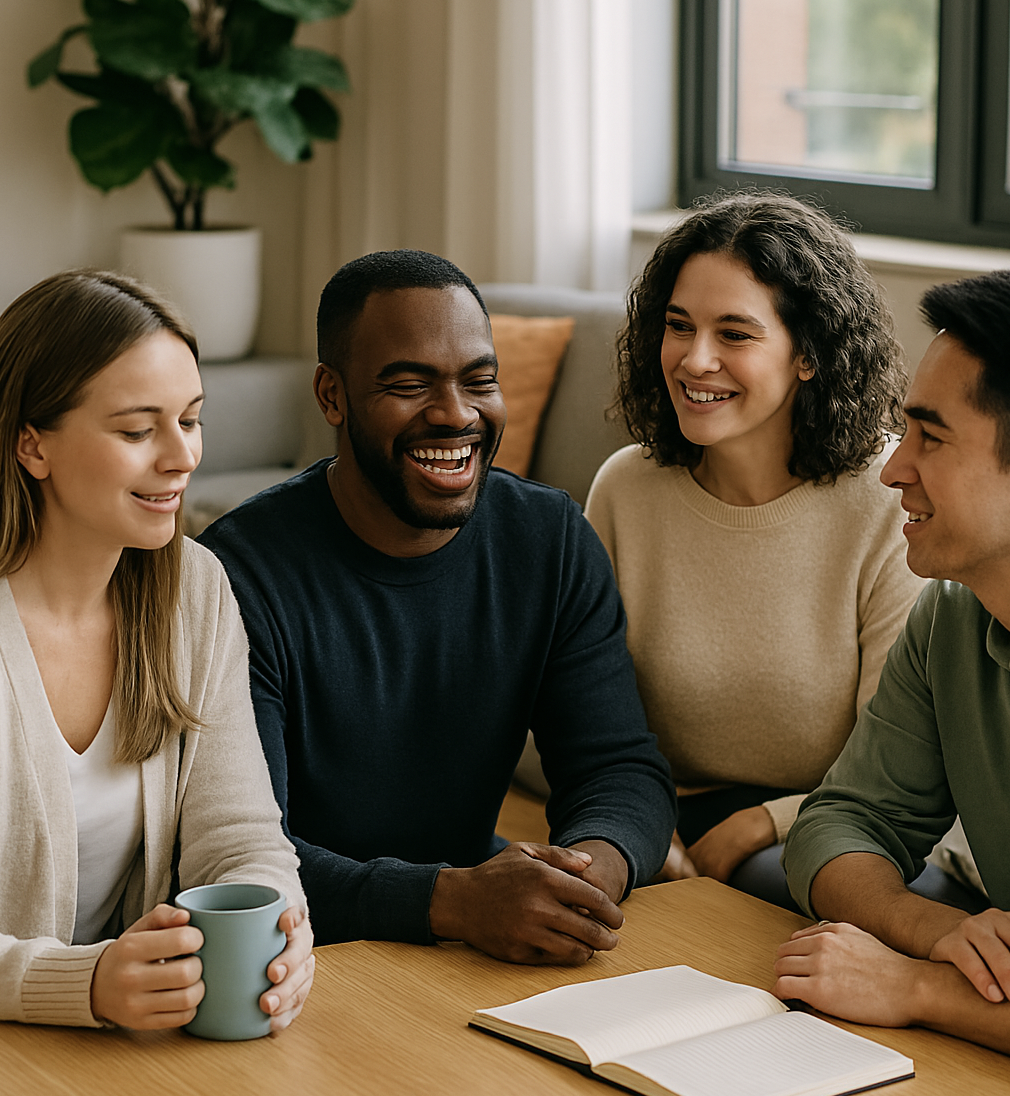 People smiling in a workplace setting